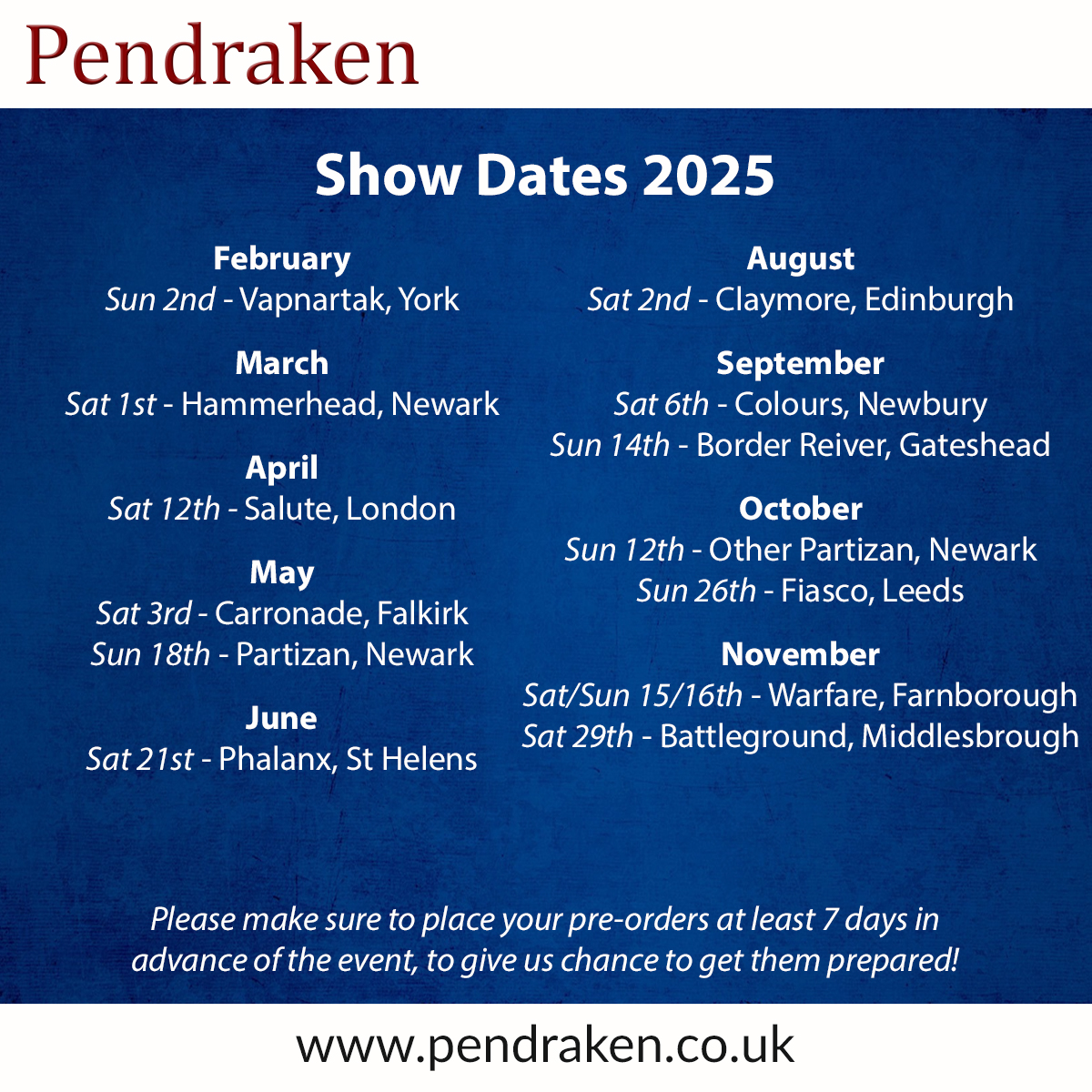 2025 Show Dates