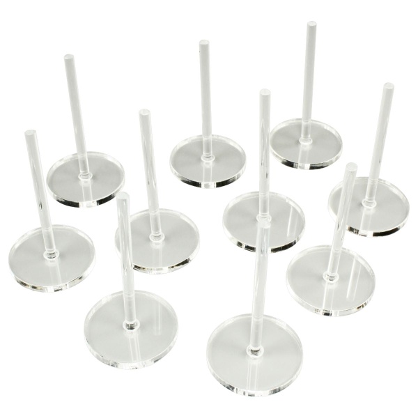 28mm Circle Flight Stands with 2'' pegs, 3mm Clear (10) - SPECIAL ORDER!