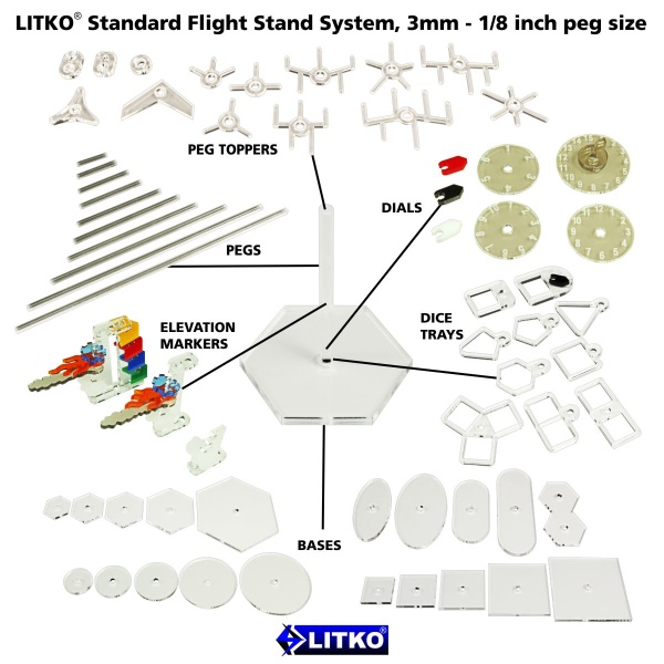 28mm Circle Flight Stands with 2'' pegs, 3mm Clear (10) - SPECIAL ORDER!