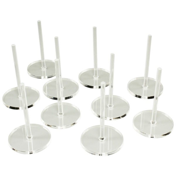 32mm Circle Flight Stands with 2'' pegs, 3mm Clear (10) - SPECIAL ORDER!