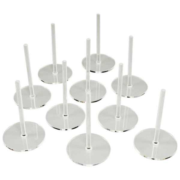 32mm Circle Flight Stands with 2'' pegs, 1.5mm Clear (10) - SPECIAL ORDER!