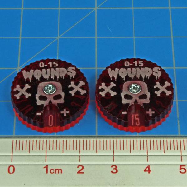 Wound Dials Numbered 0-15, Fluorescent Pink & Translucent Red (Horror) (2) - SPECIAL ORDER!