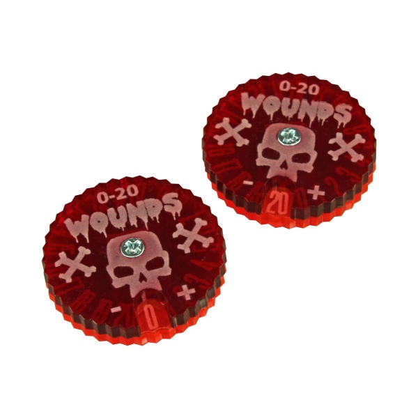 Wound Dials Numbered 0-20, Fluorescent Pink & Translucent Red (Horror) (2) - SPECIAL ORDER!