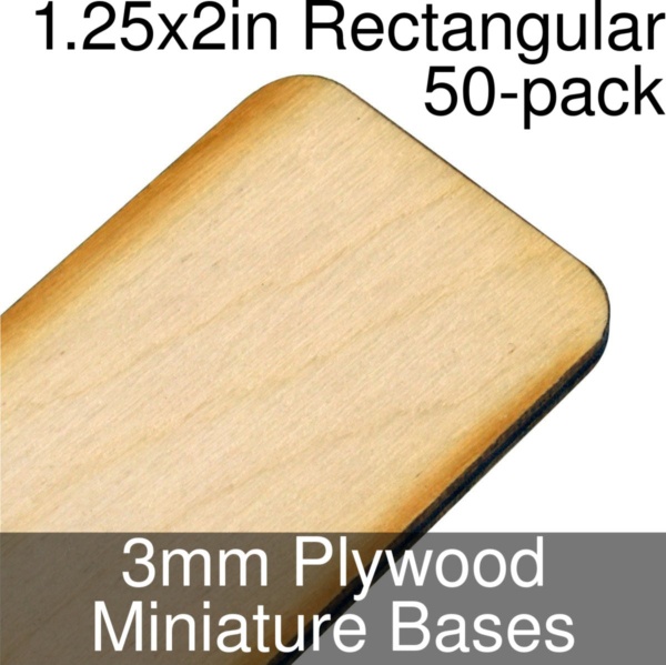 Miniature Bases, Rectangular, 1.25x2in (Rounded Corners), 3mm Plywood (50) - SPECIAL ORDER!