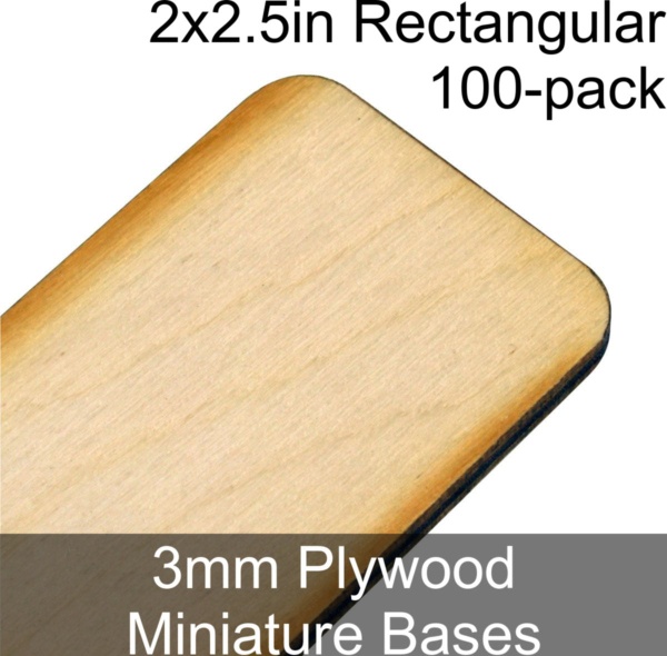 Miniature Bases, Rectangular, 2x2.5in (Rounded Corners), 3mm Plywood (10) - SPECIAL ORDER!