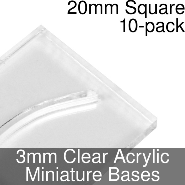 Miniature Bases, Square, 20mm (Paper Mini Slot), 3mm Clear (10) - SPECIAL ORDER!