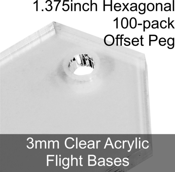 Flight Bases, Hexagonal, 1.375inch (Offset Peg), 3mm Clear (100) - SPECIAL ORDER!