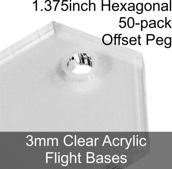 Flight Bases, Hexagonal, 1.375inch (Offset Peg), 3mm Clear (50) - SPECIAL ORDER!