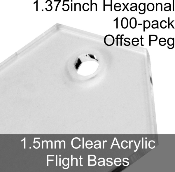 Flight Bases, Hexagonal, 1.375inch (Offset Peg), 1.5mm Clear (100) - SPECIAL ORDER!