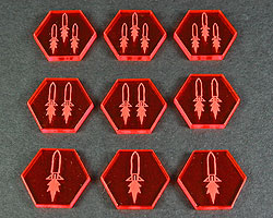 Space Missile Tokens, Fluorescent Amber (9) - SPECIAL ORDER!