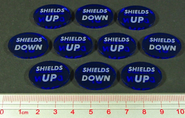 Space Wing Double-Sided Shields Up/Shields Down Tokens, Translucent Blue (10) - SPECIAL ORDER!