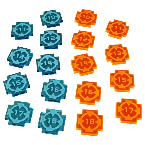 Space Fighter Target Lock Token Set #10-18, Fluorescent Blue & Orange (18) - SPECIAL ORDER!