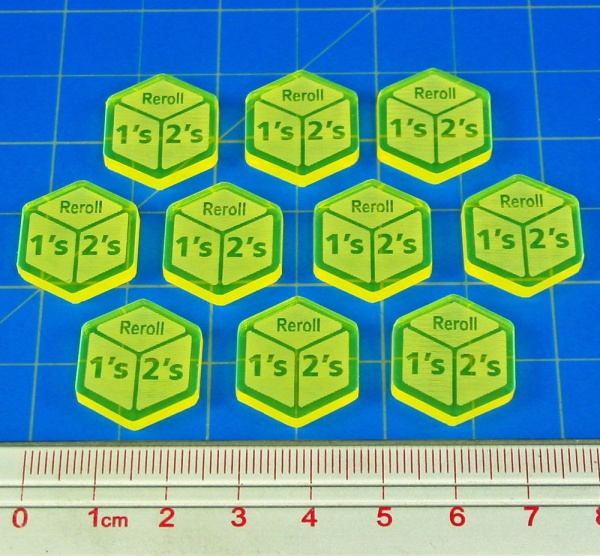 Reroll Ones and Twos Tokens, Fluorescent Yellow (10) - SPECIAL ORDER!