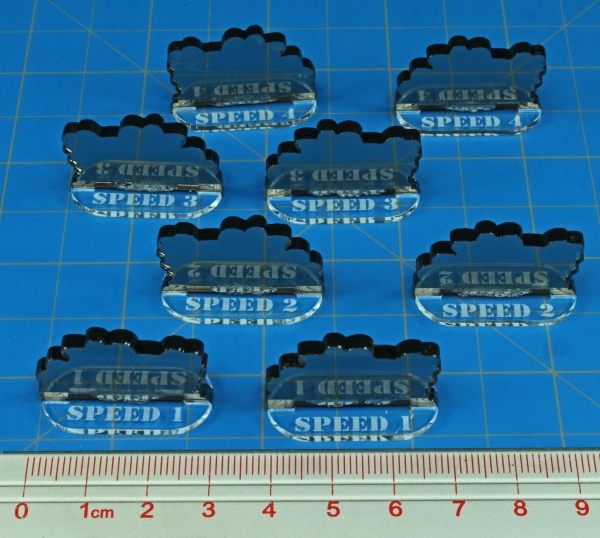 TANK Game Dust Cloud Speed Marker Set, Numbered 1-4, Translucent Grey  (8) - SPECIAL ORDER!