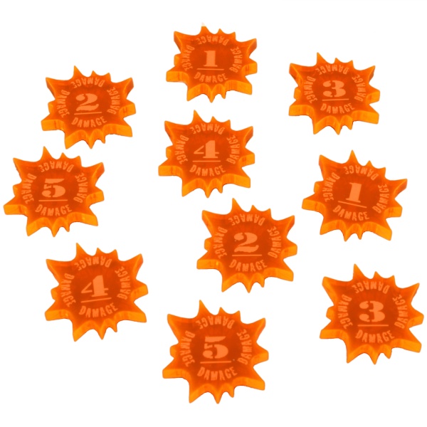 Explosive Damage Tokens, Numbered 1-5, Fluorescent Orange (10)