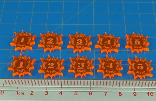 Explosive Damage Tokens, Numbered 1-5, Fluorescent Orange (10)