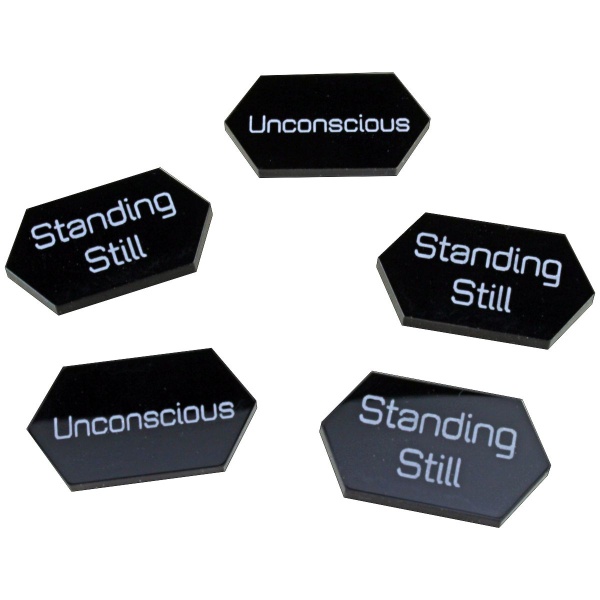 Mecha Combat Double-Sided Unconscious/Standing Still Tokens, Black (5) - SPECIAL ORDER!