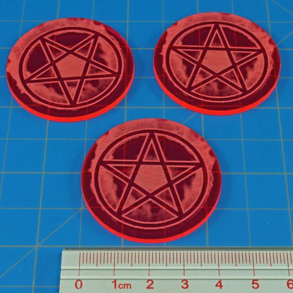 Cthulhu Pentagram Sealed Gate Tokens, Fluorescent Pink (3)