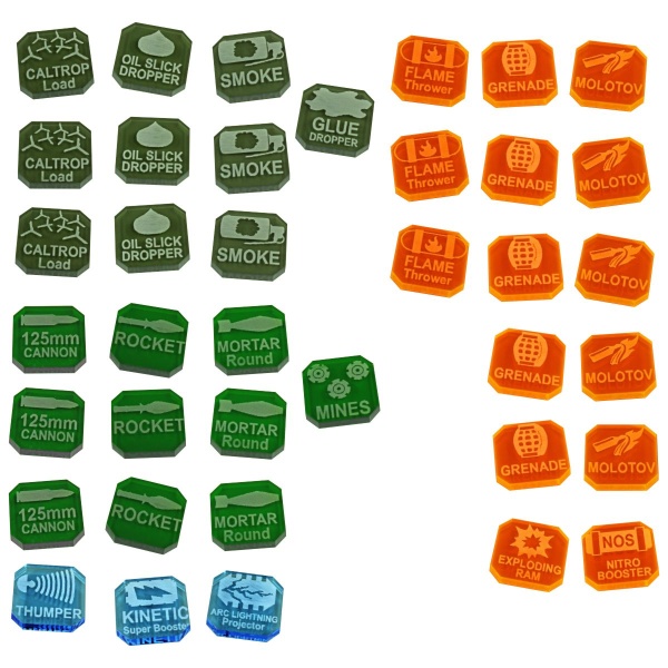 Gaslands Weapons Tokens Set, Multi-Colored (38) - SPECIAL ORDER!