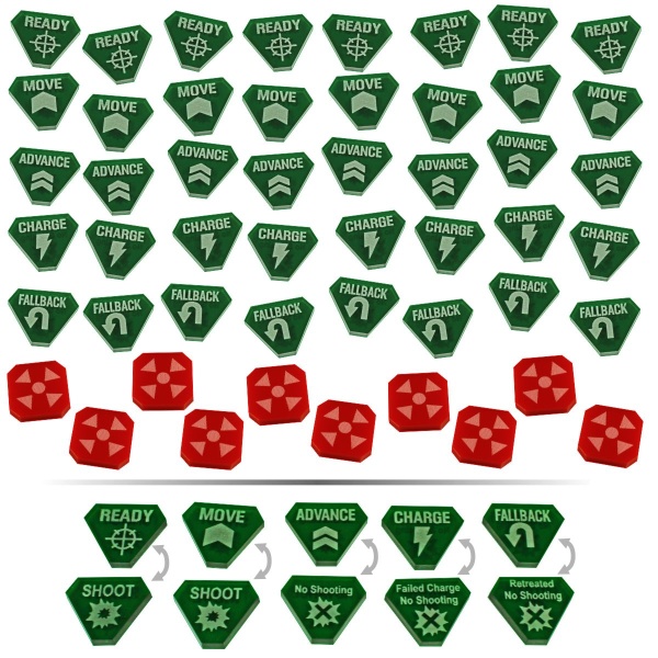 Combat Token Set, WH:KT, Translucent Green & Red (50) - SPECIAL ORDER!