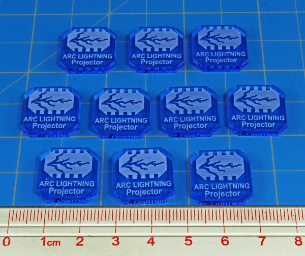 Gaslands Arc Lightning Projector Ammo Tokens, Fluorescent Blue (10) - SPECIAL ORDER!