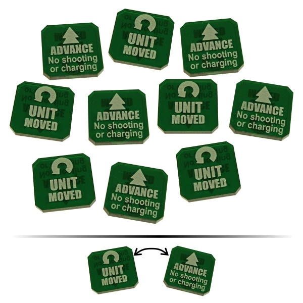 Advance / Moved Double-Sided Tokens, WHv9, Translucent Green (10) - SPECIAL ORDER!