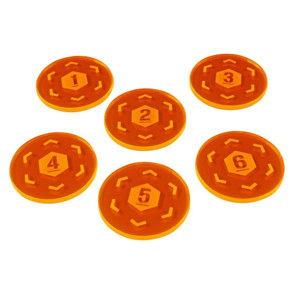 Objective Tokens Numbers 1-6, WH: KT 2nd Ed, Fluorescent Orange (6) - SPECIAL ORDER!