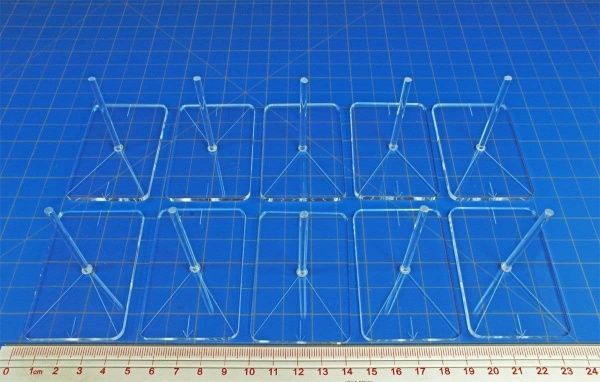 Flight Stands, 44x67mm (Round Corners), WoG etch, 3mm hole, 2'' pegs, Clear (10)