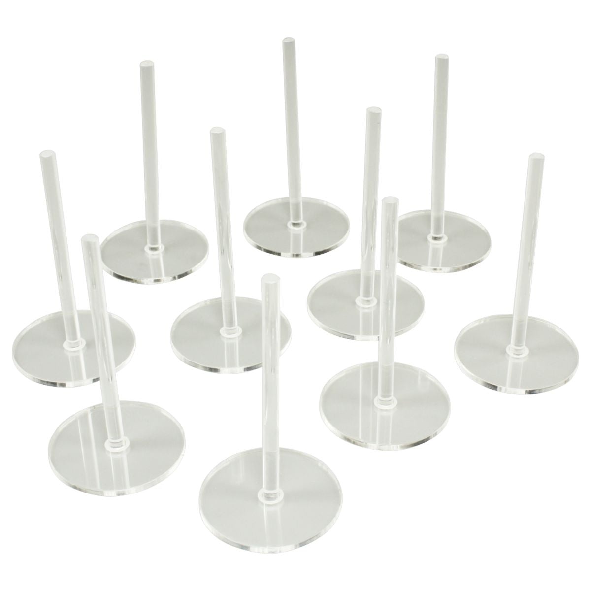 28mm Circle Flight Stands with 2'' pegs, 1.5mm Clear (10) - SPECIAL ORDER!