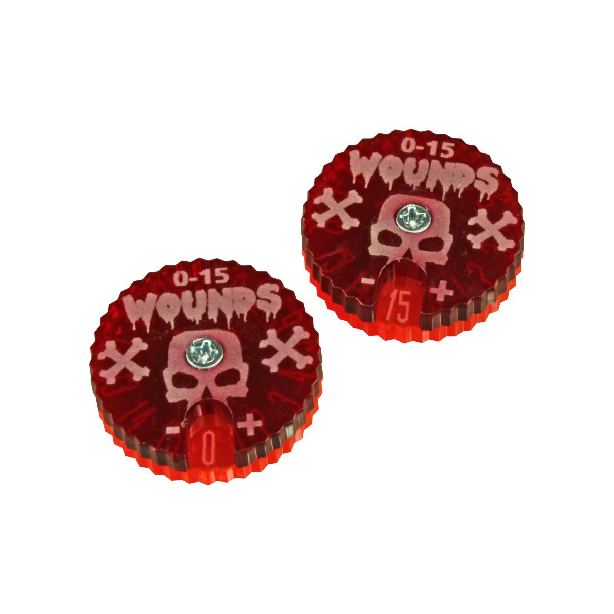 Wound Dials Numbered 0-15, Fluorescent Pink & Translucent Red (Horror) (2) - SPECIAL ORDER!