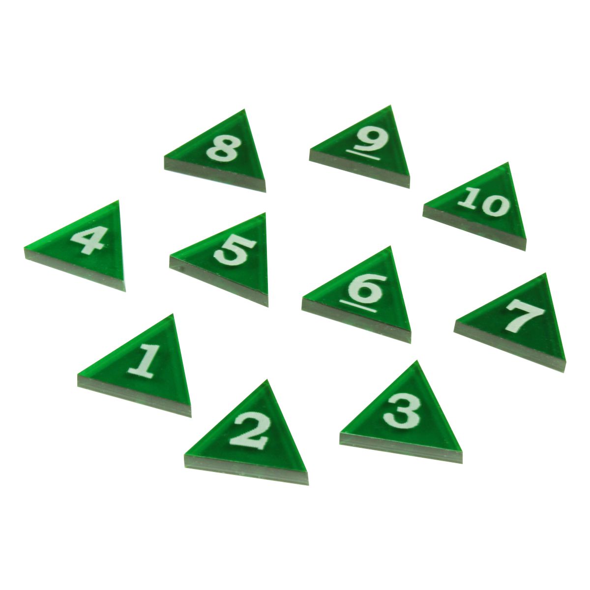 Mini Numbered Triangles 1-10, Translucent Green  (10) - SPECIAL ORDER!