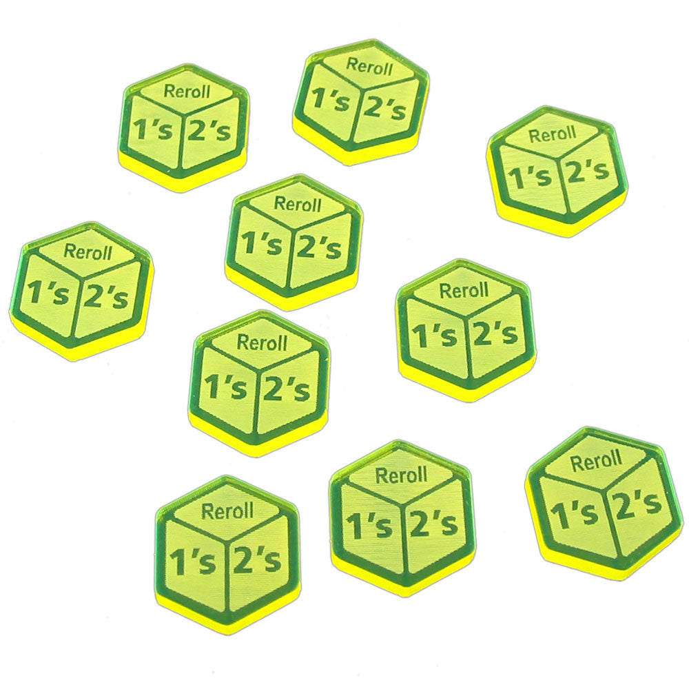 Reroll Ones and Twos Tokens, Fluorescent Yellow (10) - SPECIAL ORDER!