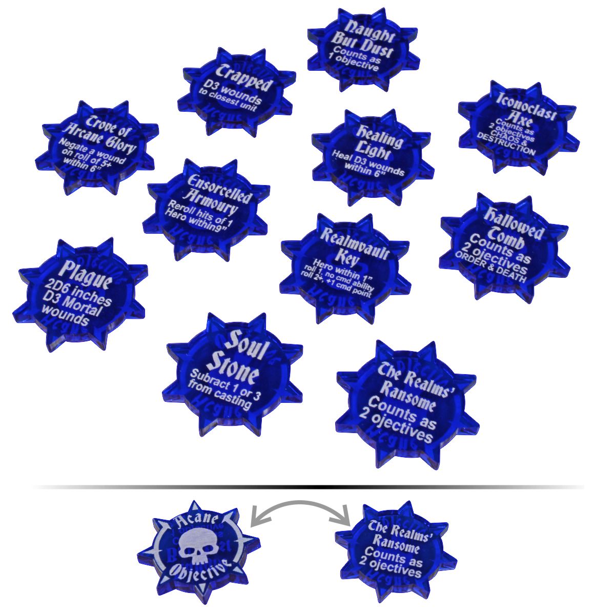 Arcane Objectives Token Set, AoS: 2019 GH, Translucent Blue (11) - SPECIAL ORDER!