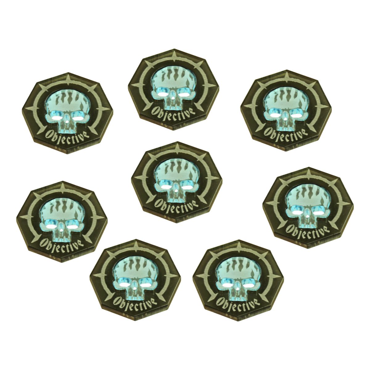 Objective Token Set, War Cry, Transparent Grey & Transparent Light Blue (8)