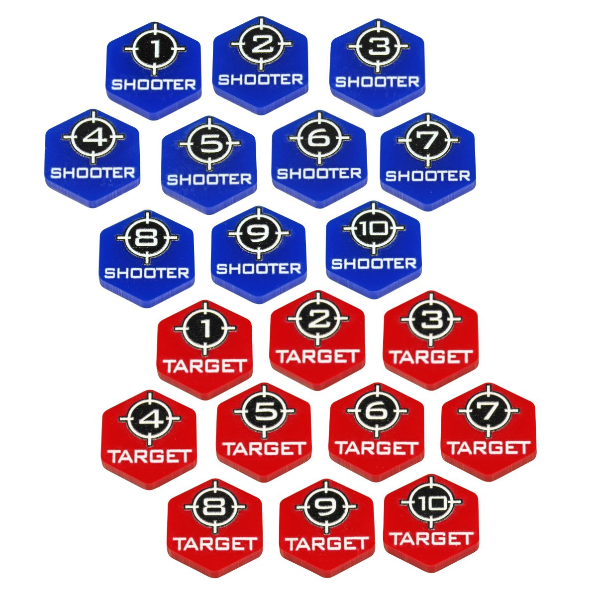 Premium Printed Mecha Target  Shooter Token Set, Numbered 1-10 (20) - SPECIAL ORDER!