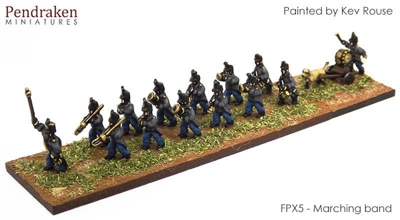 19th C. marching band (14 figures + drum cart)
